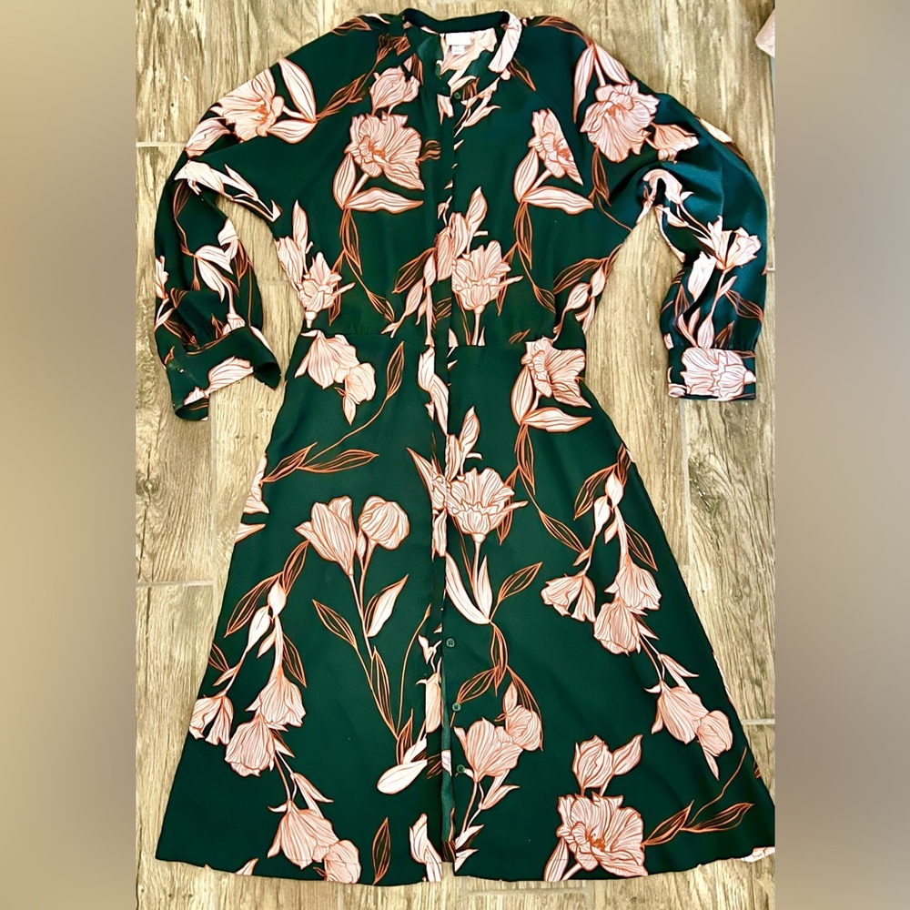 A New Day Green Floral Dress, Size XL
